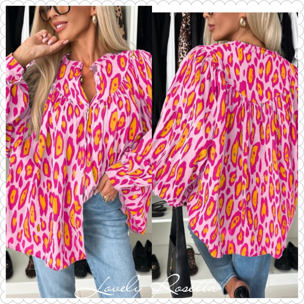 Vibrant Pink and Yellow Animal Print Women's Top - Picture 10 of 10